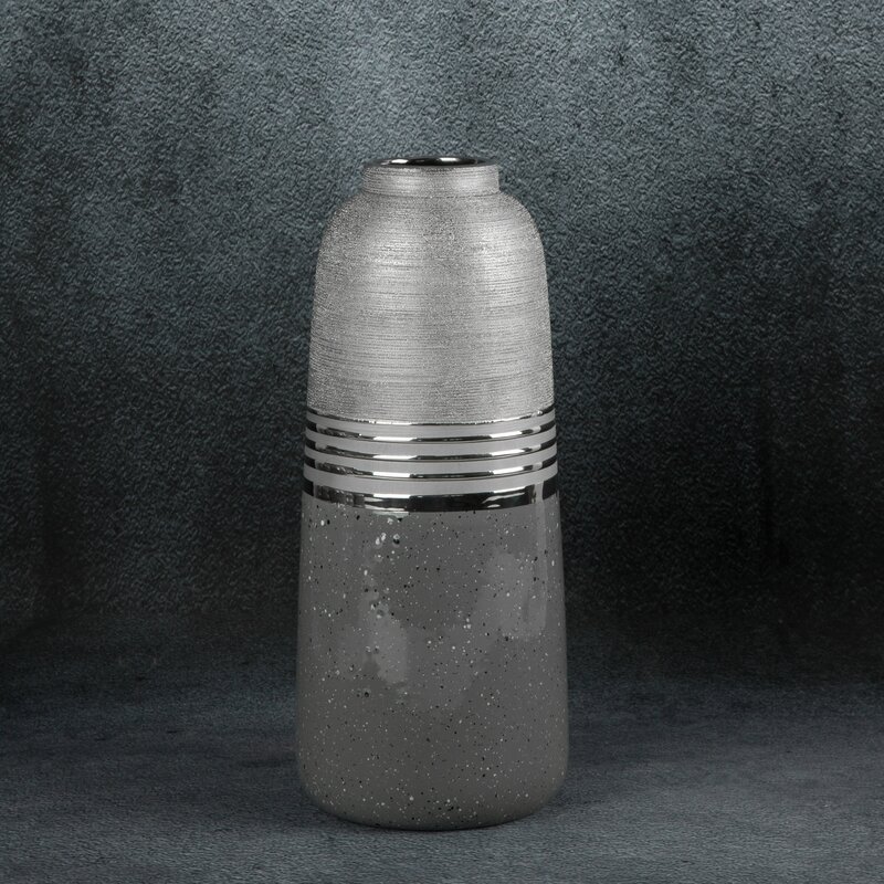 Wazon ceramiczny Neli srebrny fi 15 x 36 cm – na susze i kwiaty