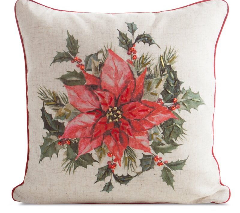 Poszewka świąteczna beżowa 45 x 45 cm – imitacja lnu