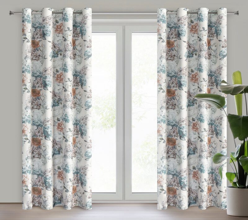 Zasłona gotowa Anett kremowa 140 X 250 cm – z kwiatowym wzorem
