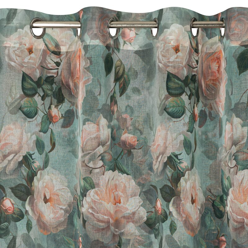 Zasłona gotowa Inka miętowa 140 X 250 cm – z delikatnym wzorem róż
