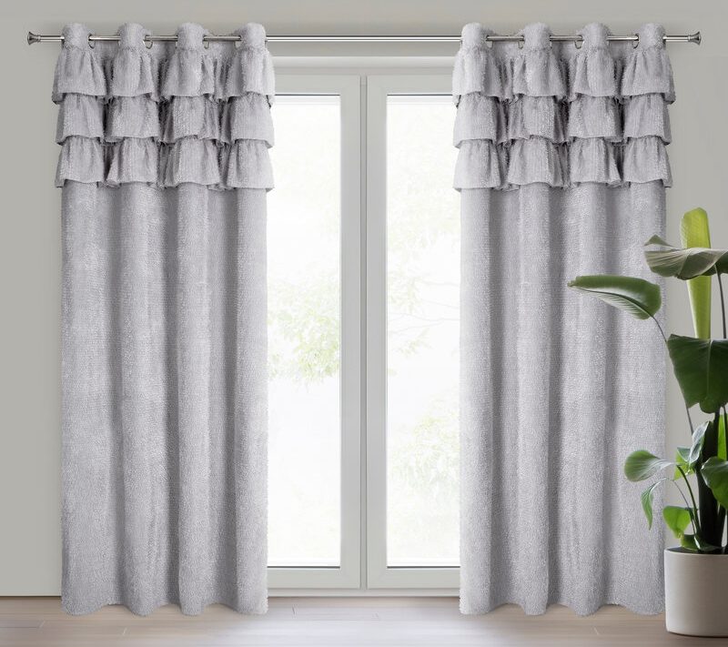 Zasłona gotowa Agis 2 z falbanami srebrna 140 X 250 cm – dodaje wnętrzu lekkości