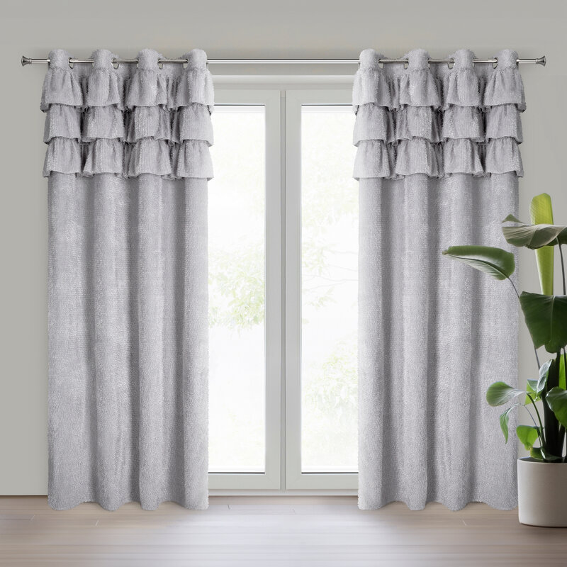 Zasłona gotowa Agis 2 z falbanami srebrna 140 X 250 cm – dodaje wnętrzu lekkości