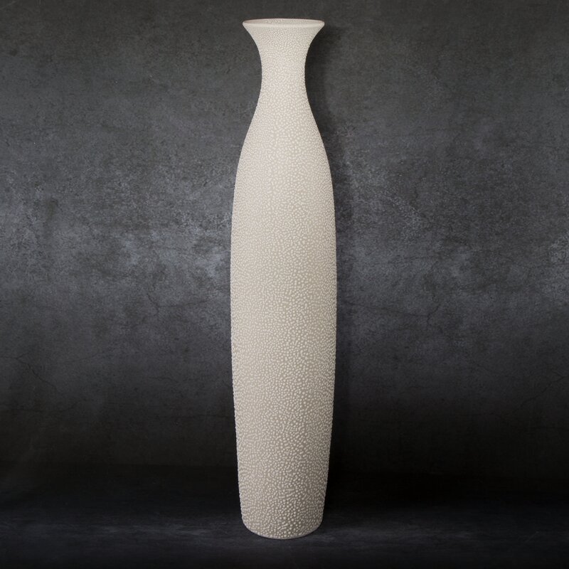 Wazon ceramiczny RISO kremowy O 13 X 63 CM – z unikalną fakturą