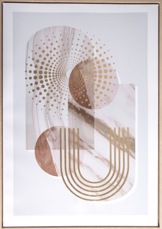 Obraz ręcznie malowany geometryczny beżowy 50 X 70 CM – ze złotymi akcentami