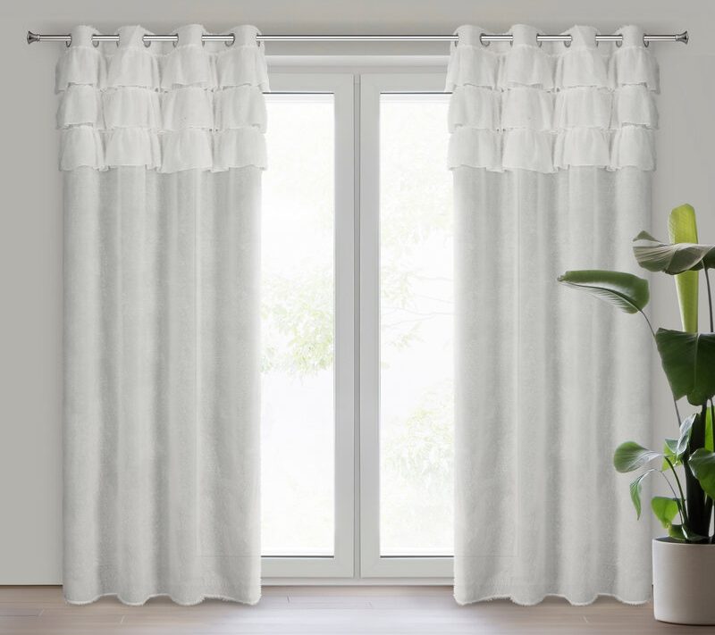 Zasłona gotowa Agis 2 z falbanami biała 140 X 250 cm – rozświetla wnętrze