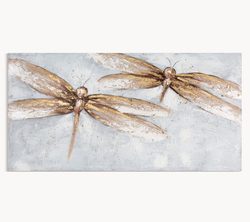 Obraz ręcznie malowany Ważki popielaty 60 X 120 CM – wniesie harmonię i spokój