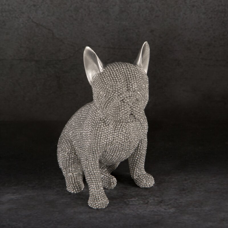 Figurka ceramiczna piesek srebrny 13 x 9 x 17 cm – doda blasku wnętrzu