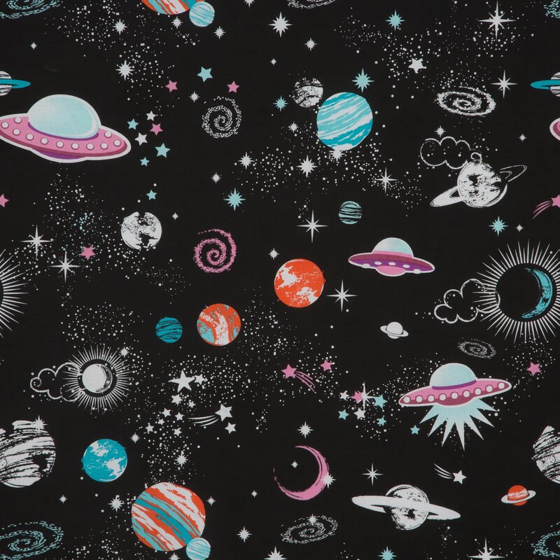 Pościel bawełniana D91 KID 10 czarna 160 X 200 cm – z motywem kosmosu