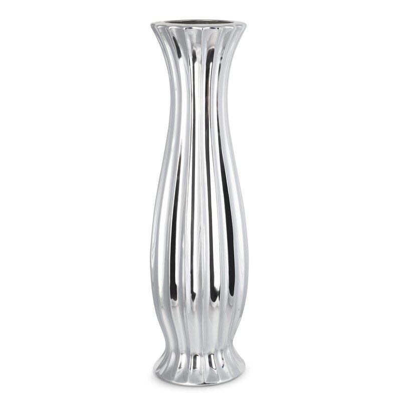 Wazon ceramiczny Felix srebrny 17 x 17 x 58 cm – na suszone kwiaty