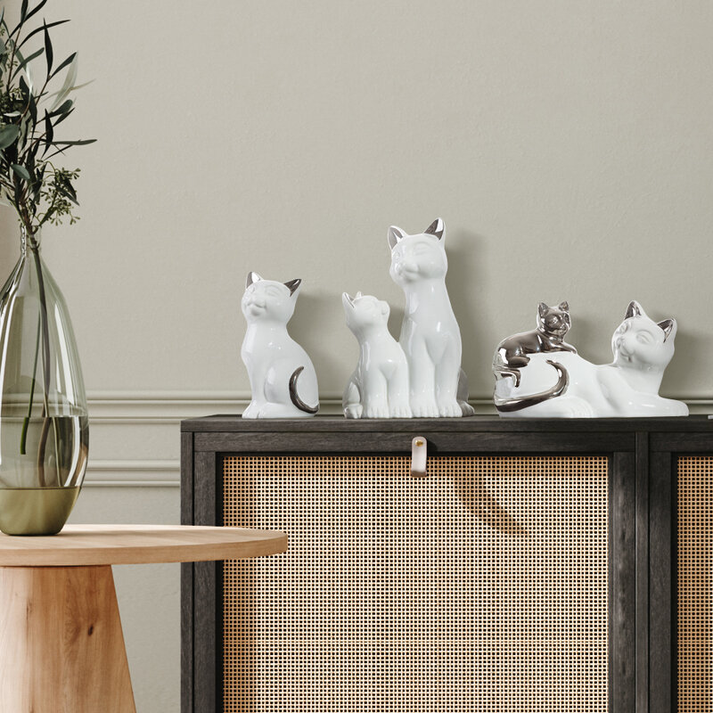 Figurka ceramiczna kot biały 20 x 11 x 12 cm – urocza ozdoba