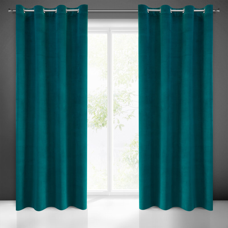 Zasłona gotowa Milo ciemnoturkusowa 140 X 250 cm – miękka w dotyku