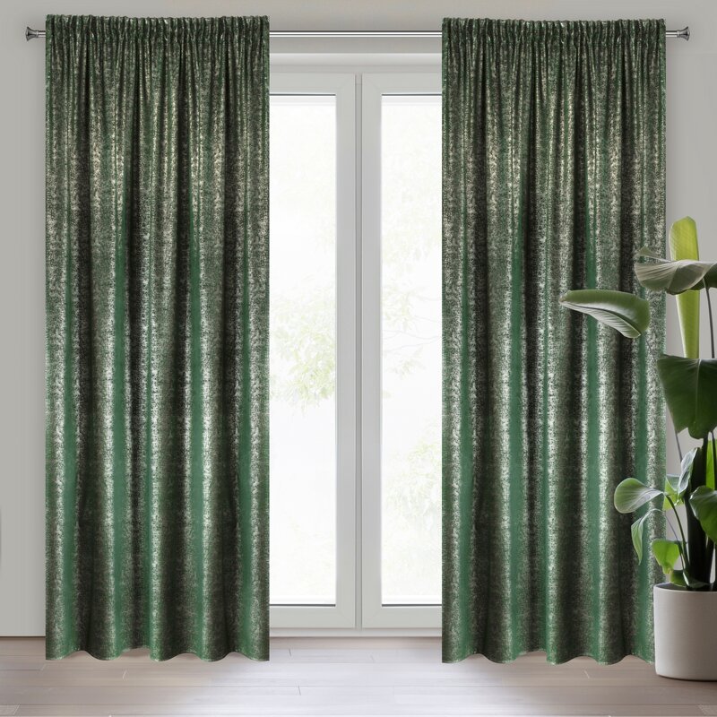 Zasłona gotowa D91 Cypr zielona 140 X 270 CM – welwetowa z subtelnym nadrukiem
