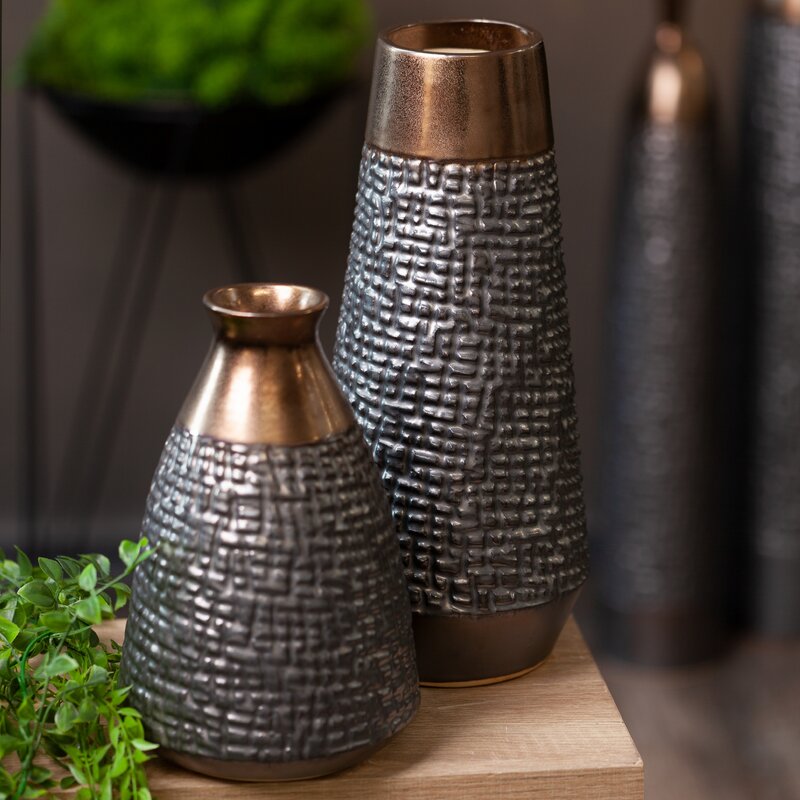 Wazon ceramiczny Morena stalowy 17 x 32 cm – na suszone kwiaty