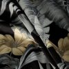 Zasłona welwetowa gotowa Loren czarna 140 X 250 cm – z tropikalnym wzorem