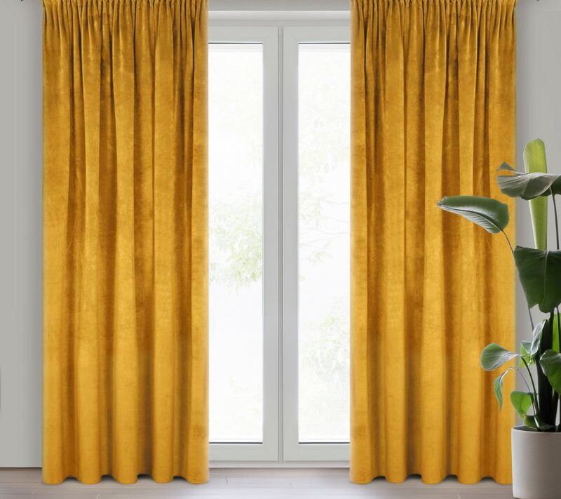 Zasłona gotowa Villa musztardowa 140 X 270 CM – miękki welwet