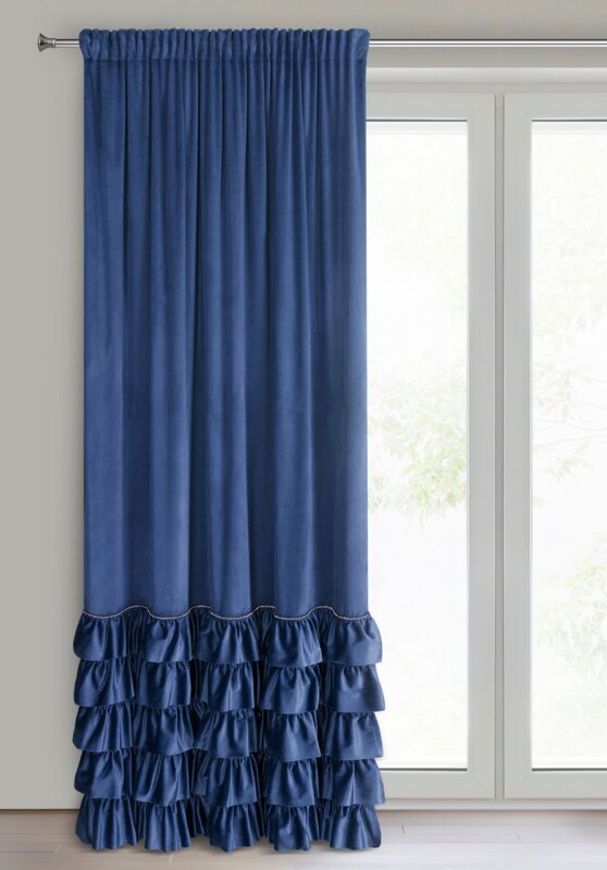 Zasłona gotowa Carli granatowa 140 X 270 cm – welwetowa z falbanami
