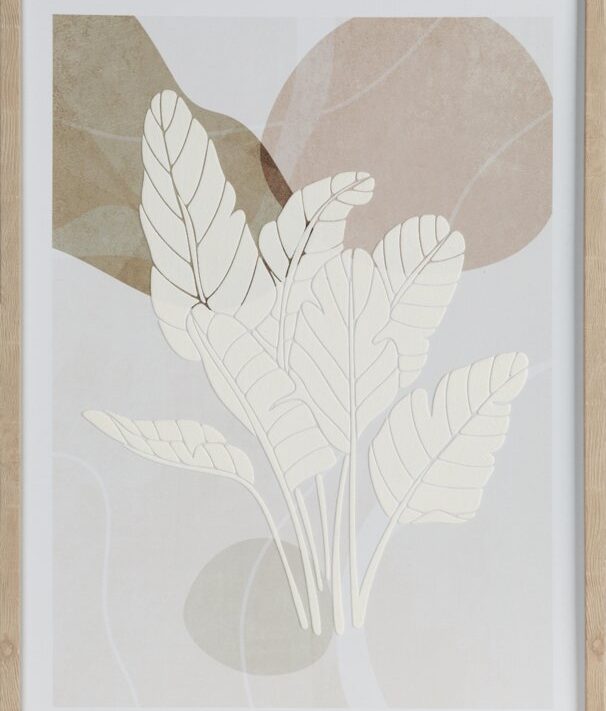 Obraz ręcznie malowany Liście Boho biały 45 X 60 cm – wniesie naturalną harmonię