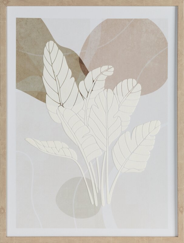 Obraz ręcznie malowany Liście Boho biały 45 X 60 cm – wniesie naturalną harmonię