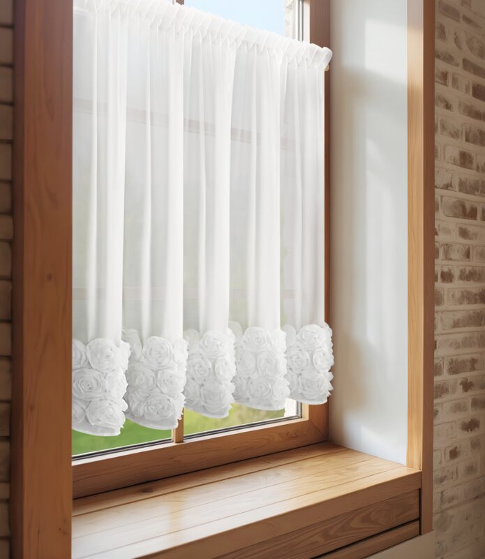 Zasłona gotowa Roses 11 biała 150 X 90 CM – subtelnie filtruje światło
