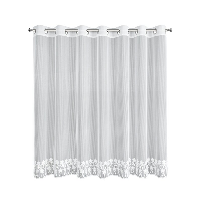 Firana gotowa Sadie biała 300 x 150 cm – zdobiona koronką