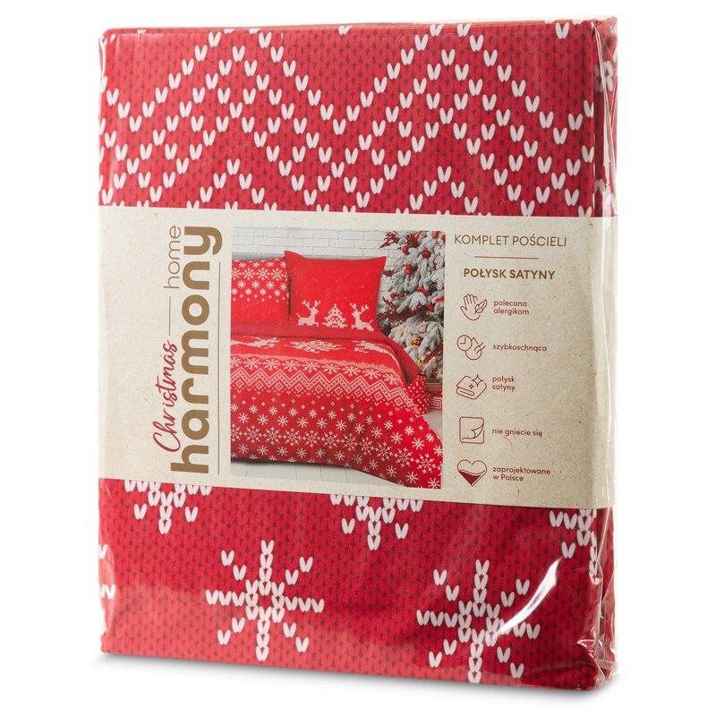 Komplet pościeli z mikrowłókna Bożonarodzeniowa NOEL2 czerwona 220X200 – miękka i ciepła