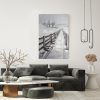Obraz ręcznie malowany pejzaż zimowy szary 80 X 120 CM – tworzy spokojny nastrój