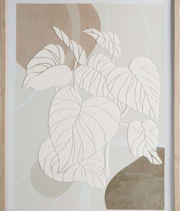 Obraz ręcznie malowany liście biały 45 X 60 cm – wprowadza spokój