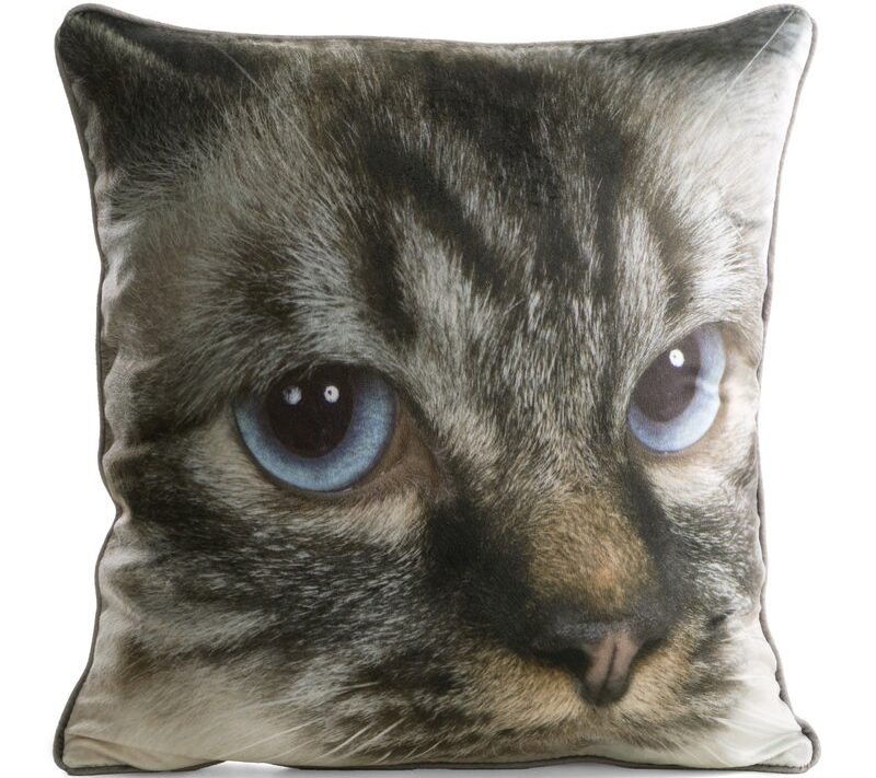 Poszewka velvet z kotem beżowa 45 x 45 cm – wprowadza przytulność