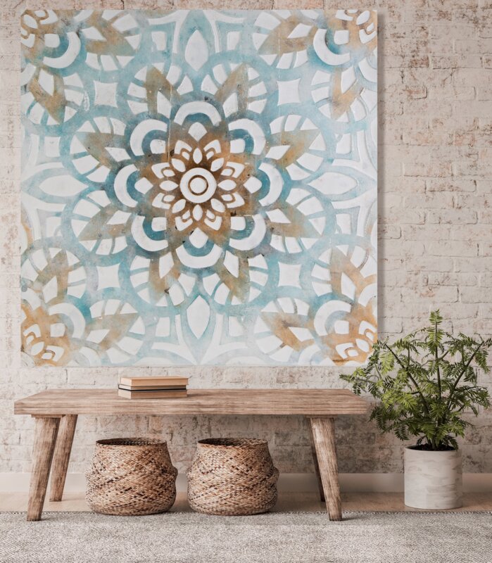 Obraz ręcznie malowany geometryczny niebieski 80 X 80 CM – wprowadza harmonię