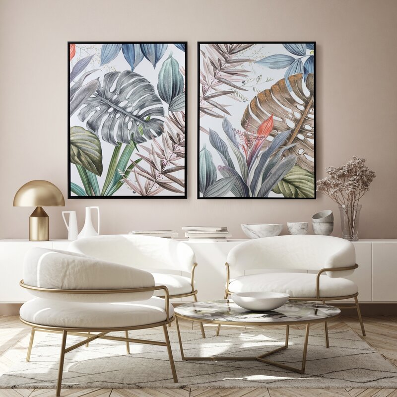 Obraz ręcznie malowany motyw liści zielony 60 X 80 CM – wprowadza spokój
