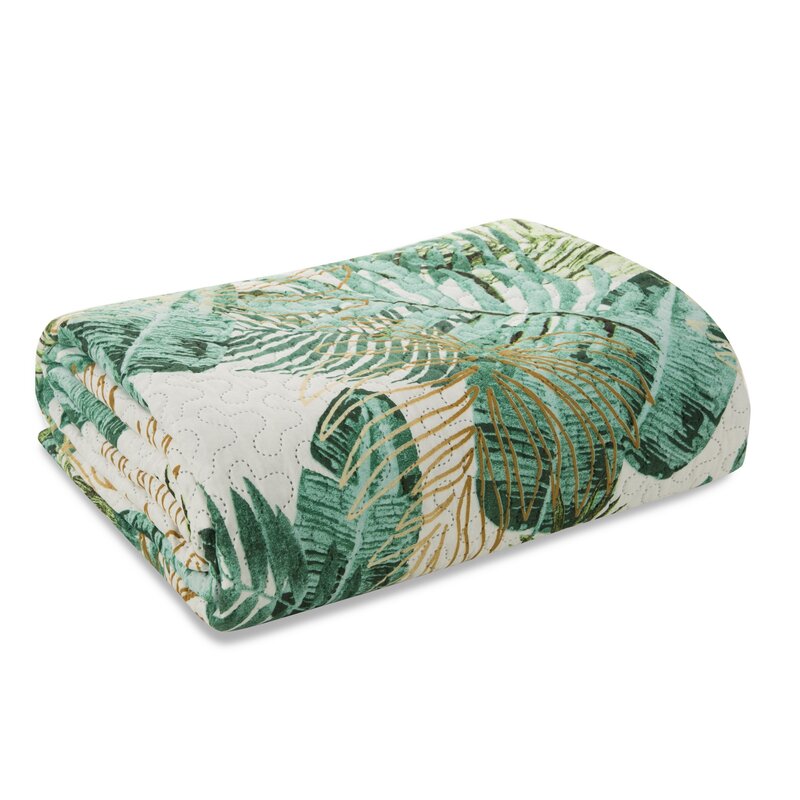 Narzuta D91 DAWOSA biała 170 X 210 cm – tropikalny wzór