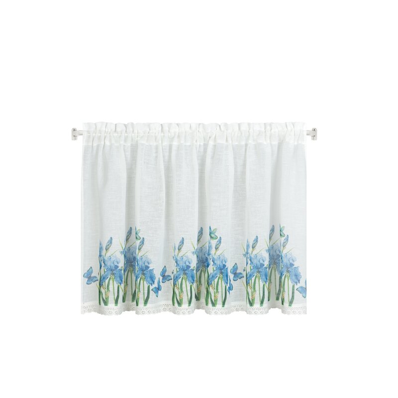 Firana gotowa z kwiatami biała 150 x 60 cm – doda uroku kuchni