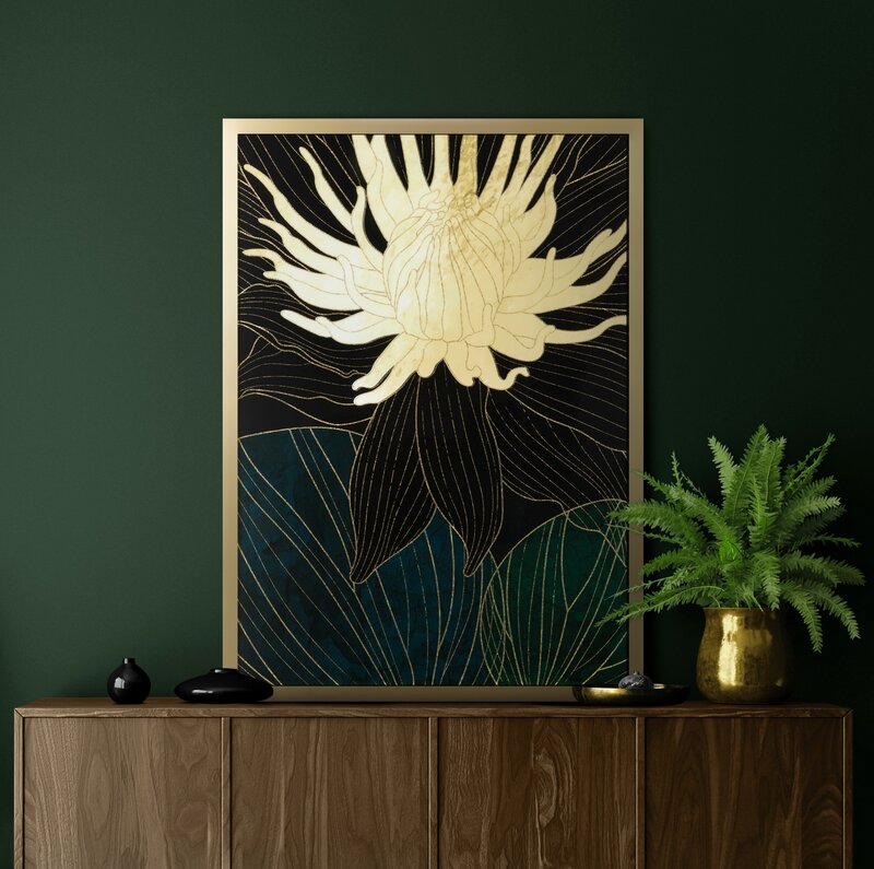 Obraz ręcznie malowany Lotos zielony 53 X 73 CM – wprowadza harmonię