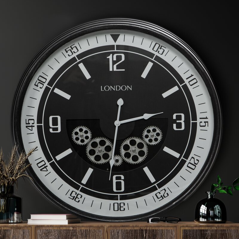 Zegar ścienny czarny 59 x 11 cm – industrialny akcent