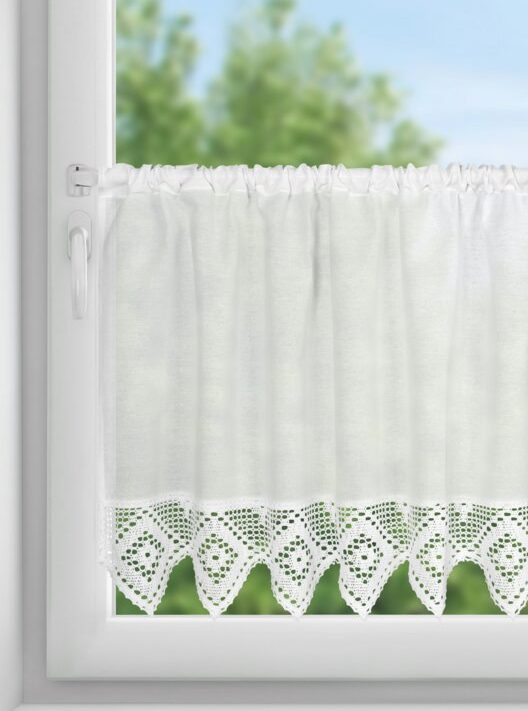 Firana gotowa ISAAC biała 150 X 60 CM – z koronką, filtrująca światło