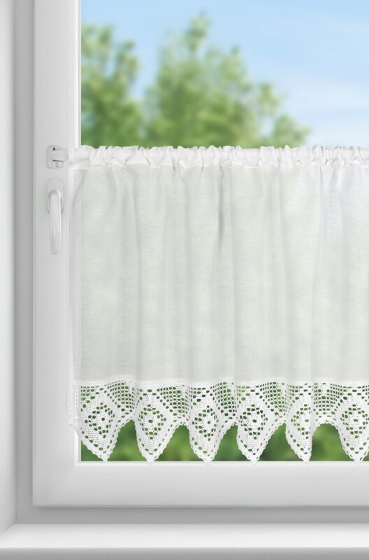 Firana gotowa ISAAC biała 150 X 60 CM – z koronką, filtrująca światło