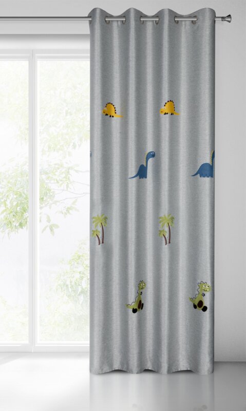 Zasłona gotowa Dino srebrna 140 x 250 cm – do pokoju dziecka