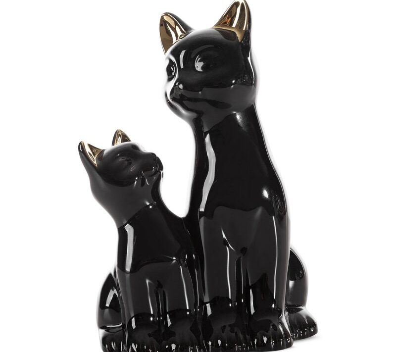 Figurka ceramiczna koty czarna 15 x 11 x 22 cm – stylowy dodatek do wnętrz