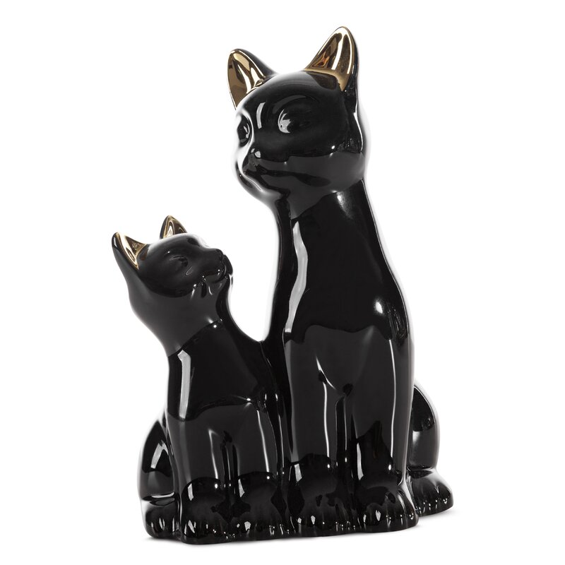 Figurka ceramiczna koty czarna 15 x 11 x 22 cm – stylowy dodatek do wnętrz