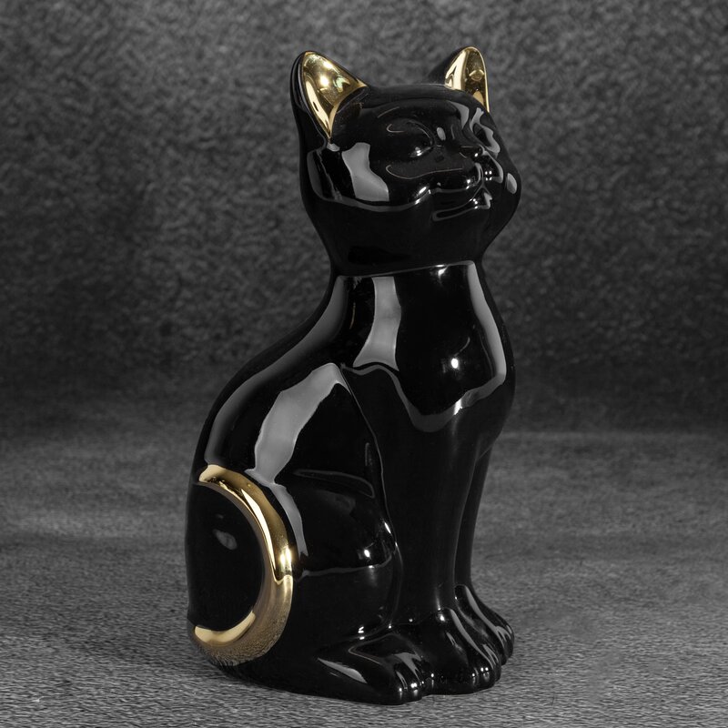 Figurka ceramiczna kot czarny 11 x 9 x 20 cm – stylowa dekoracja