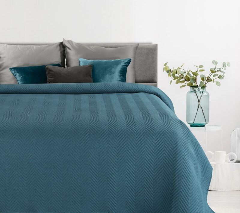Narzuta lniana LEN 3 niebieska 200 X 220 cm – dodaje świeżości sypialni