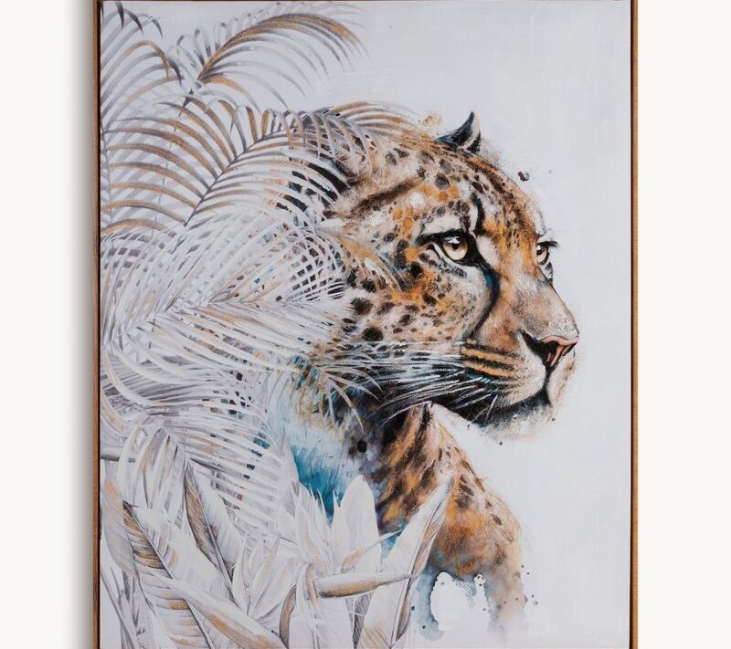 Obraz ręcznie malowany Motyw Zwierzęcy beżowy 80 X 100 CM – z nutą egzotyki