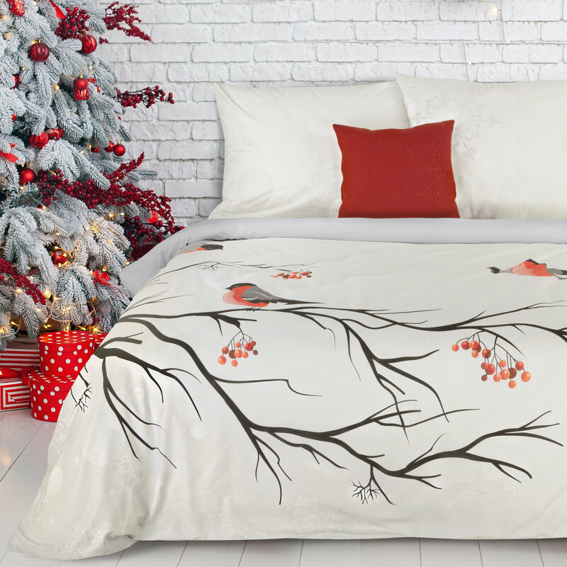 Pościel świąteczna Berry biała 220 x 200 cm – 100% bawełna