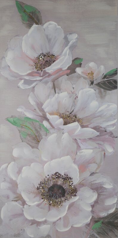Obraz ręcznie malowany z kwiatami beżowy 60 X 120 cm – wprowadza naturę i relaks