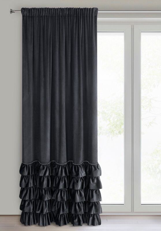 Zasłona gotowa Carli czarna 140 X 250 cm – welwetowa z falbanami