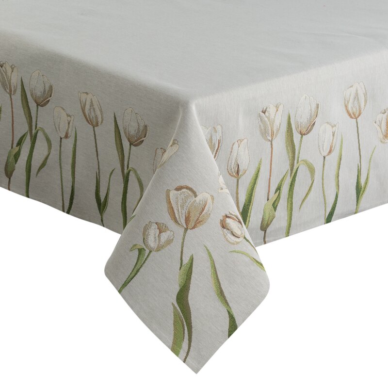 Obrus gobelinowy z tulipanami jasnopopielaty 140X180 – subtelny urok