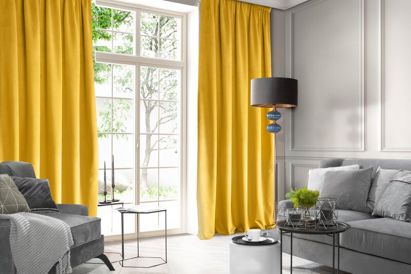 Zasłona gotowa D91 musztardowa 140 x 270 cm – zaciemnia pomieszczenie
