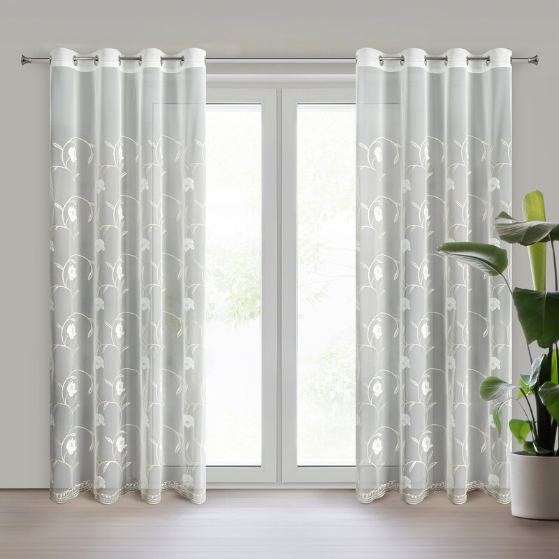 Firana gotowa AMIRI kremowa 140 X 250 CM – z delikatnym haftem
