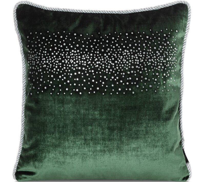 Poszewka ROYAL 6 ciemnozielona 45 X 45 cm – aksamitna z cyrkoniami