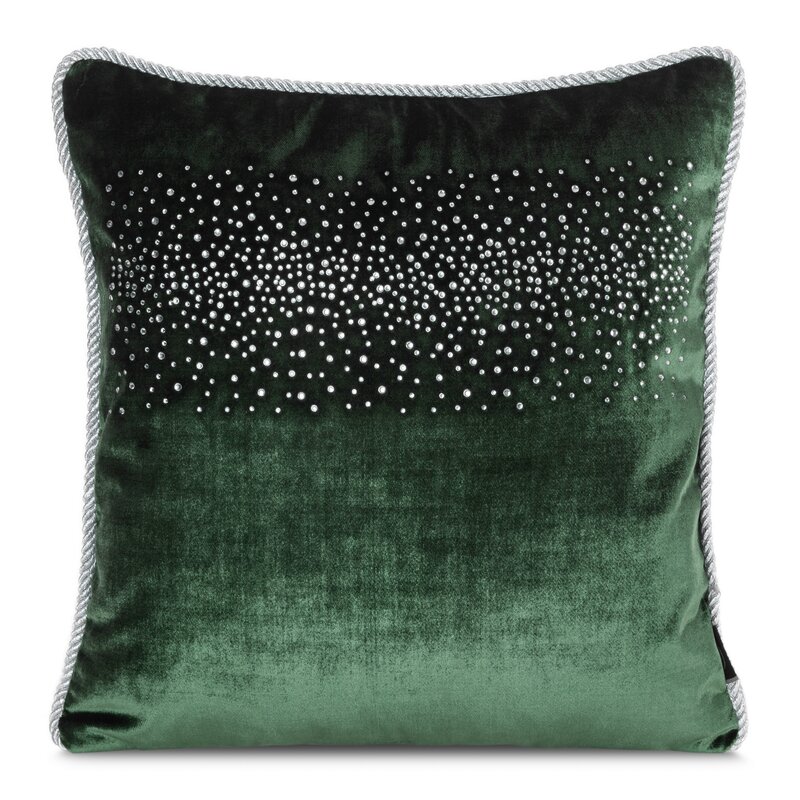 Poszewka ROYAL 6 ciemnozielona 45 X 45 cm – aksamitna z cyrkoniami